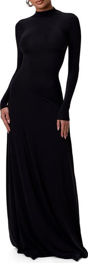 Mock Neck Long Sleeve Maxi Dress