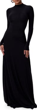Naked Wardrobe Mock Neck Long Sleeve Maxi Dress