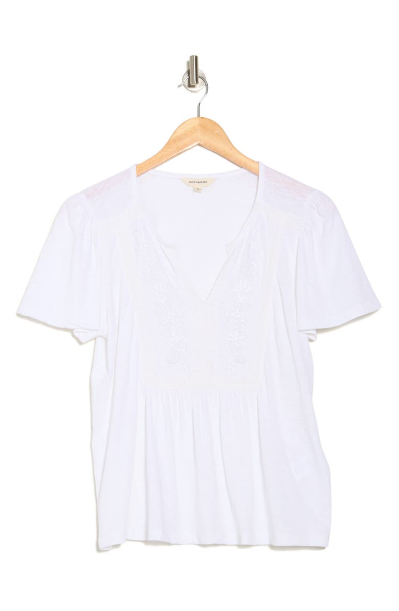 Lucky Brand Lace Trim Peplum T-Shirt, Alternate, color, Bright White