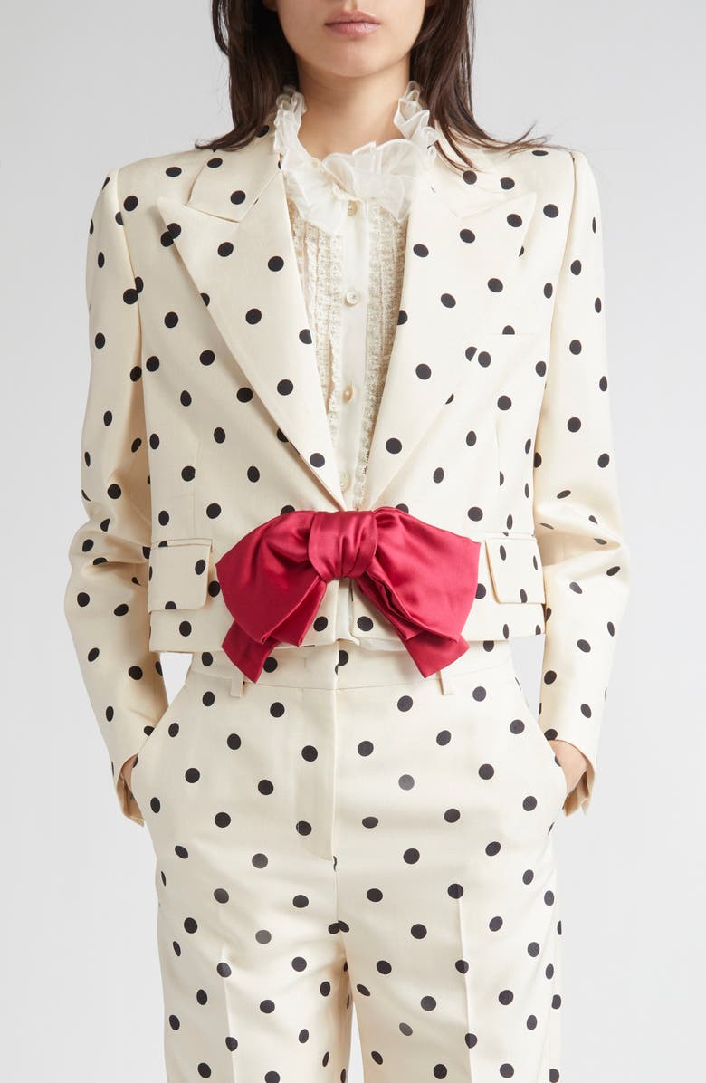 Valentino Garavani Polka Dot Bow Blazer, Main, color, Betulla/ Nero