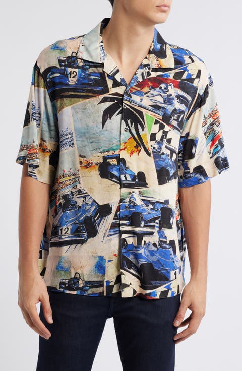 Espino Race Car Print Camp Shirt