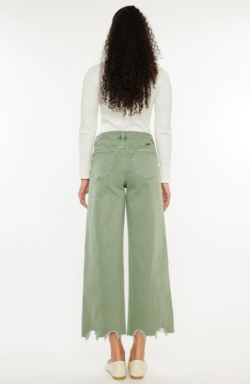 Kancan High Rise Cropped Wide Leg Jean In Olive In Green