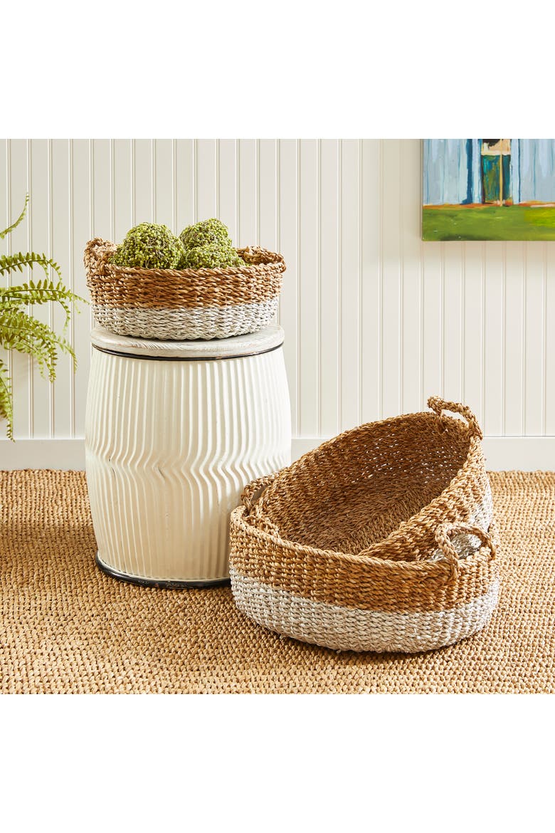 Seagrass Shallow Baskets With Handles Set of 3, Alternate, color, Beige