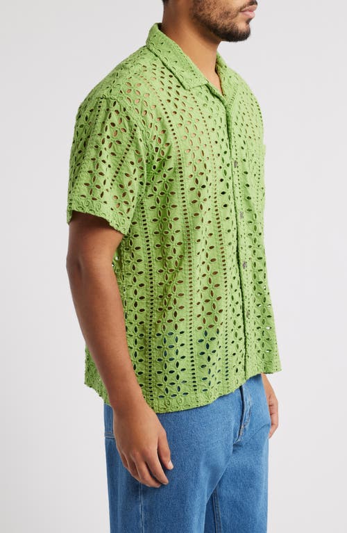 Obey Ayers Pointelle Cotton Camp Shirt In Green