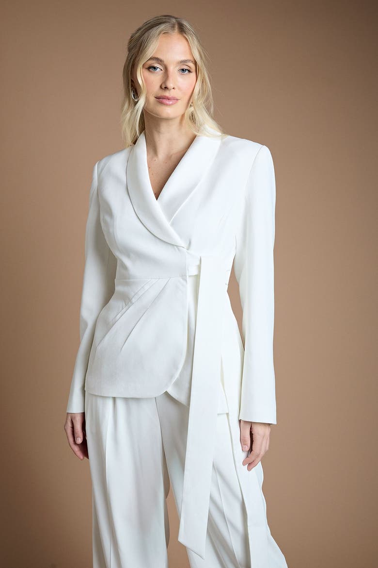 Satin Collared Neck Bridal Blazer, Alternate, color, Ivory