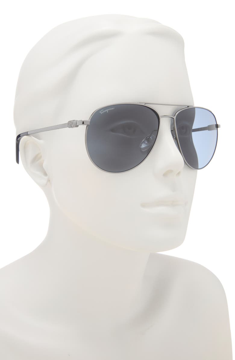 FERRAGAMO 60mm Aviator Sunglasses, Alternate, color, Dark Gun