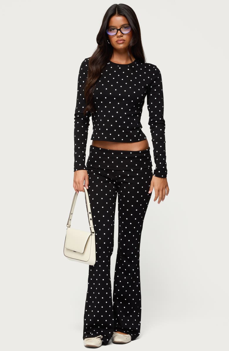 EDIKTED Daliya Polka Dot Crop Stretch Cotton T-Shirt, Alternate, color, Black