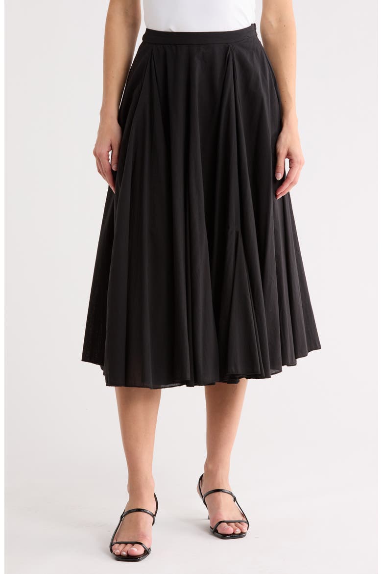 Flared Godet Midi Skirt, Main, color, BLACK