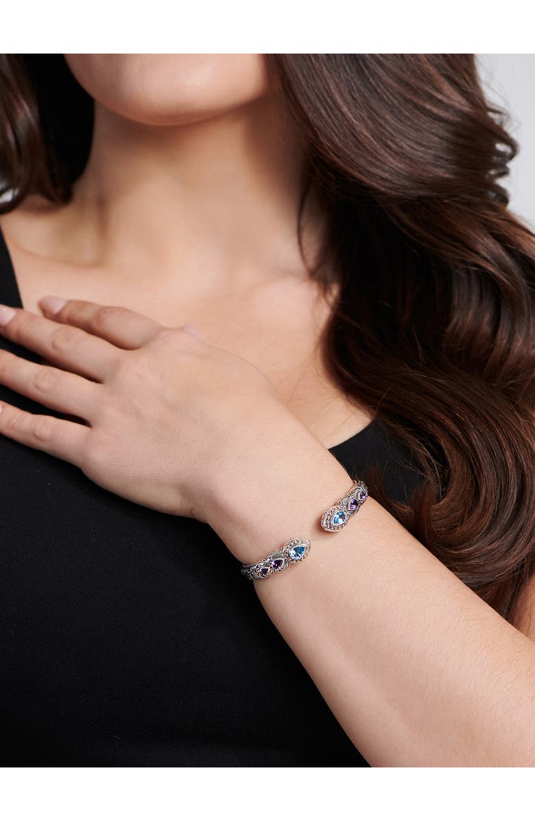 DEVATA Amethyst, Swiss Blue Topaz & Sterling Silver Bali Ubud Cuff Bracelet, Alternate, color,