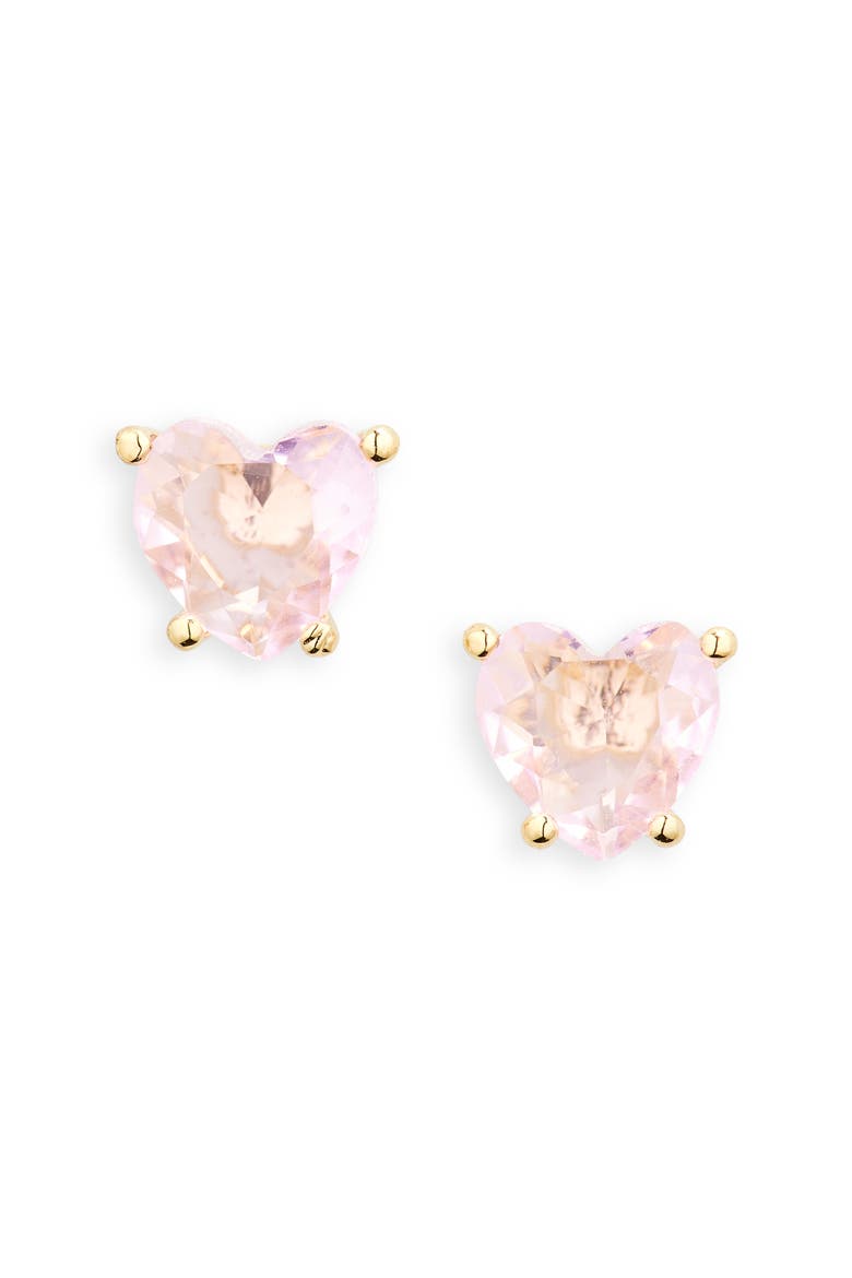 18K Gold Plated Cubic Zirconia Heart Stud Earrings, Main, color, GOLD/LIGHT PINK