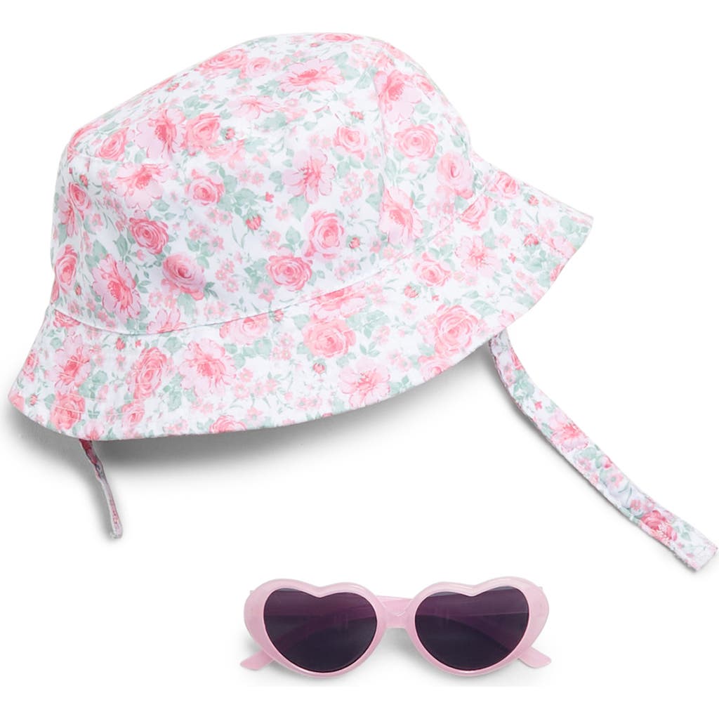 Shop Little Me Floral Sun Hat & Jelly Heart Sunglasses Set In Pink Multi