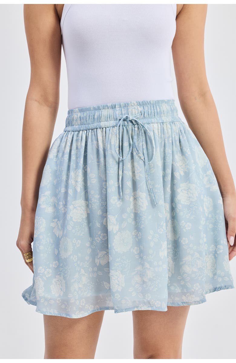 Reistor Drawstring Short Skirt in Blue Florals, Alternate, color, Floral Whispers