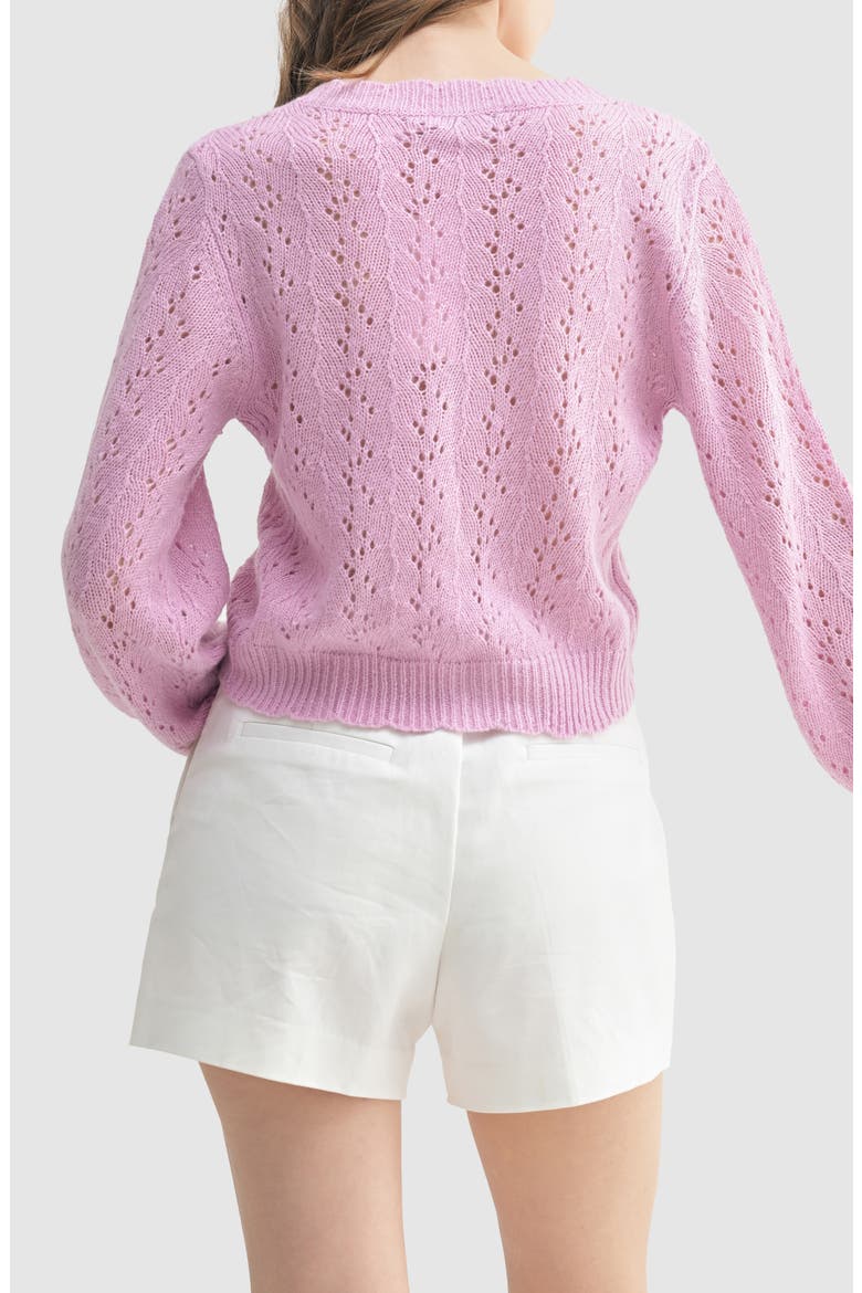 Scalloped Neckline Cardigan, Alternate, color, LILAC PINK