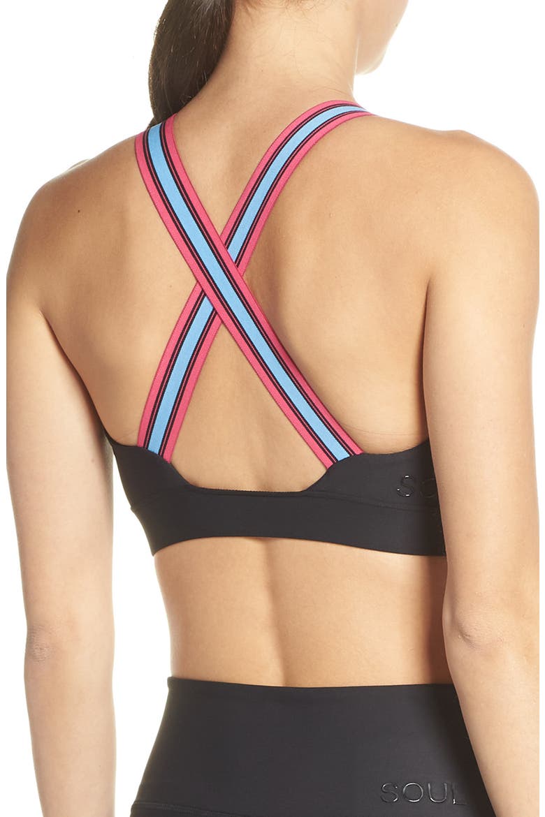 Contrast Stripe Sports Bra, Alternate, color, BLACK