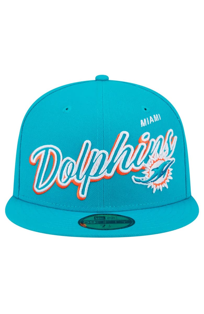 New Era Men's New Era Aqua Miami Dolphins  Script Sided 59FIFTY Fitted Hat, Alternate, color, Aqua