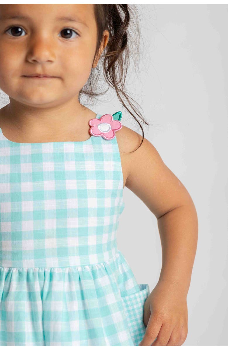 Florence Eiseman Gingham Linen-Look Dress With Flowers, Alternate, color, Jade/White