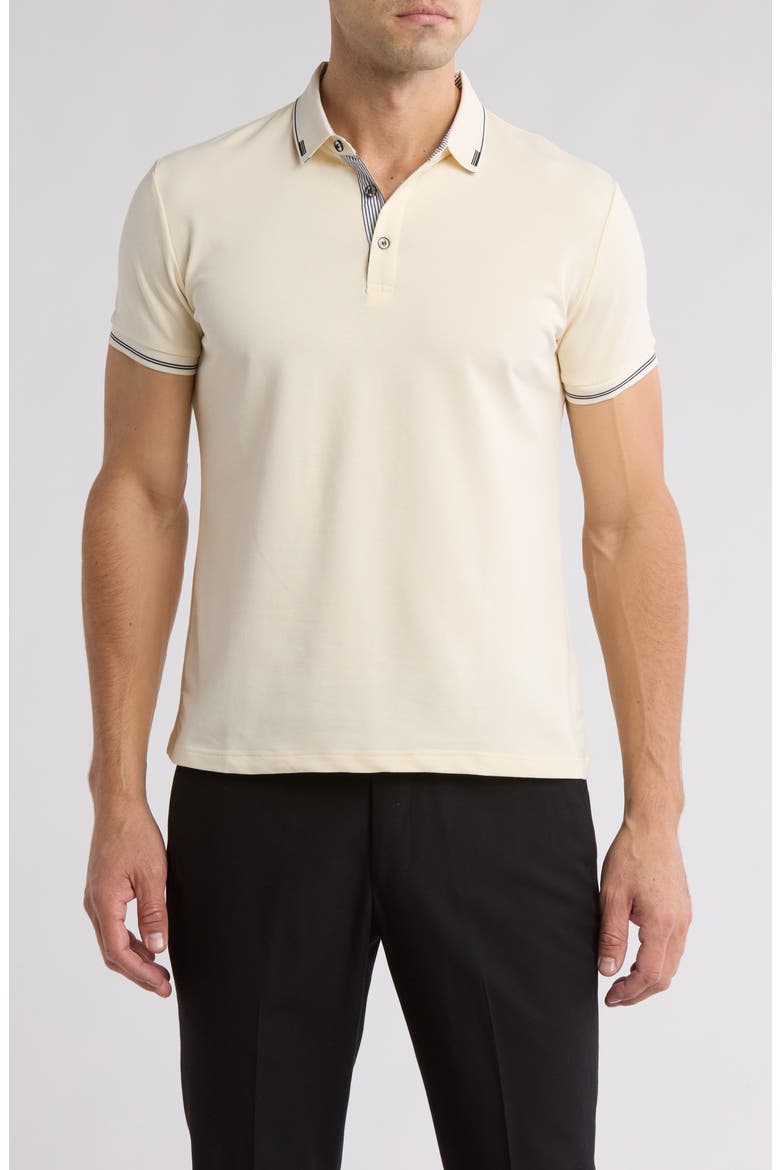 Tipped Short Sleeve Stretch Cotton Polo, Main, color, CEMENT