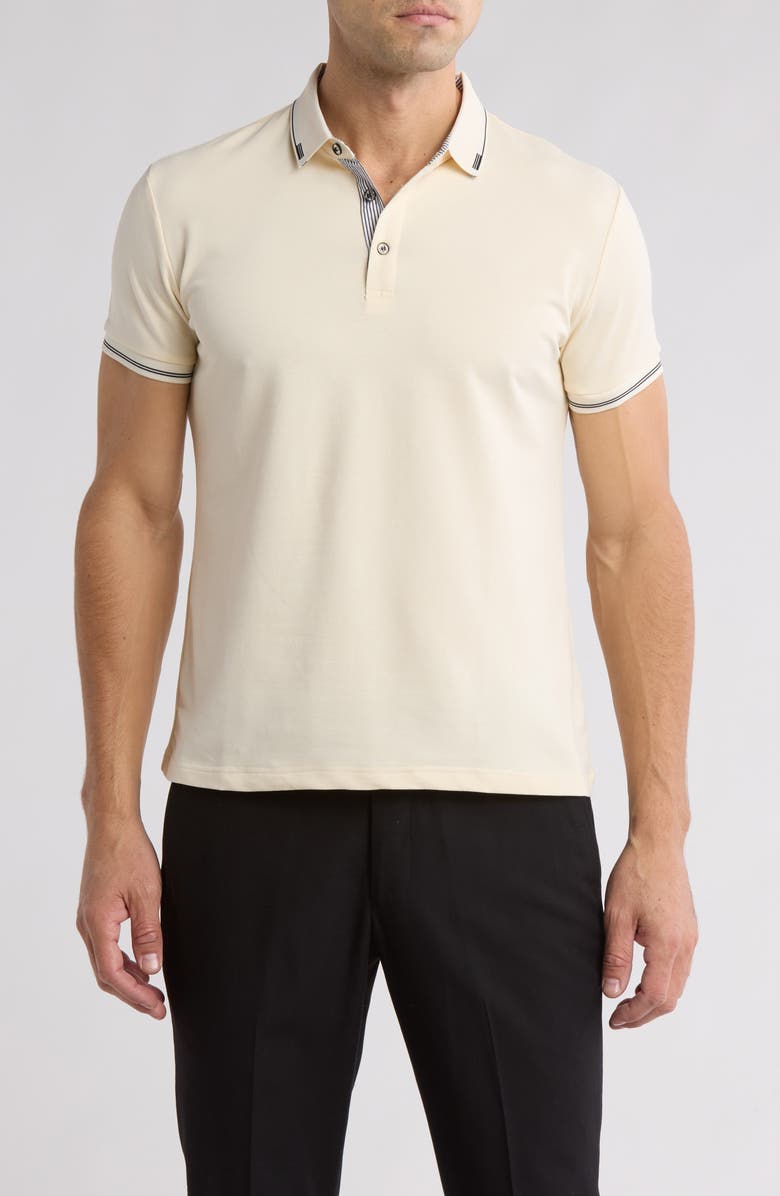 T.R. PREMIUM Tipped Short Sleeve Stretch Cotton Polo, Main, color, Cement