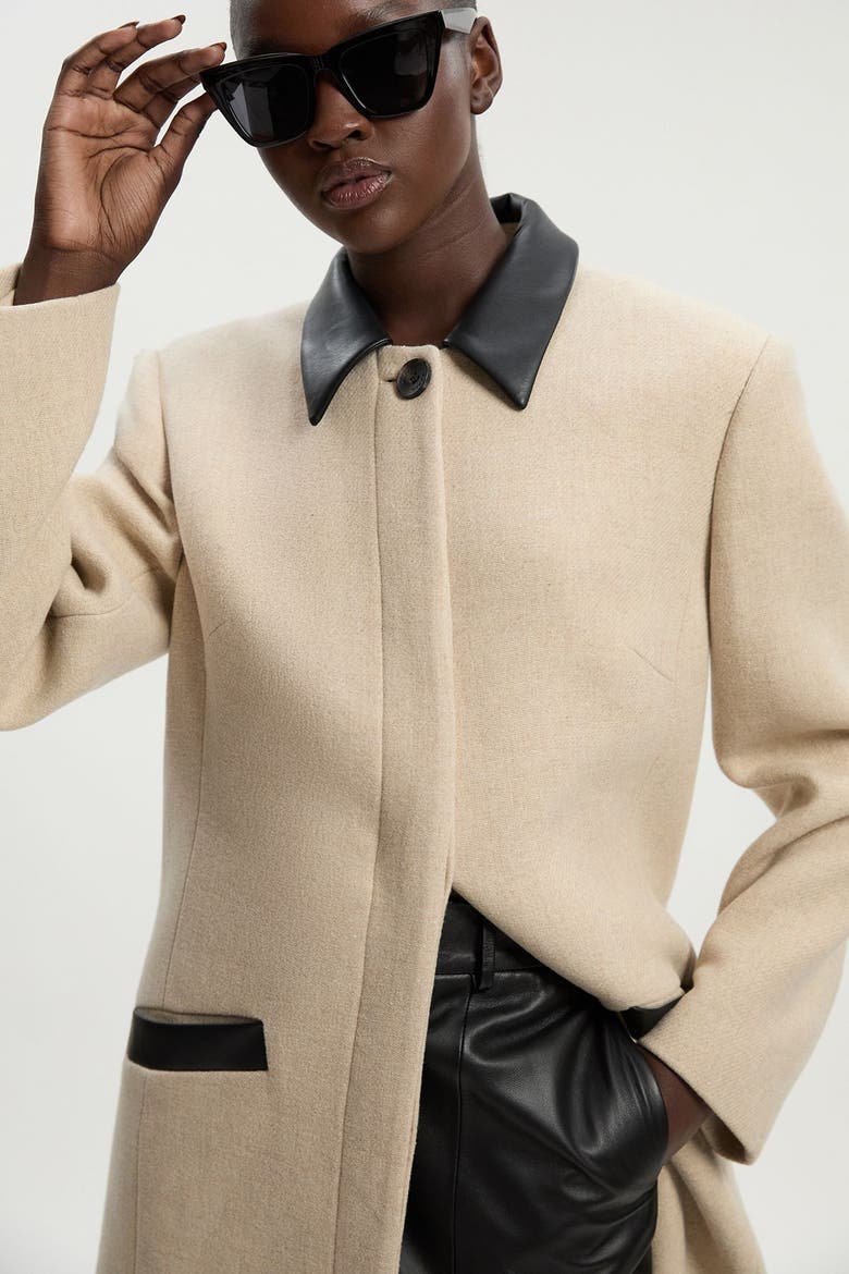 Wool Pu Mix Tailored Midi Coat, Alternate, color, Oatmeal
