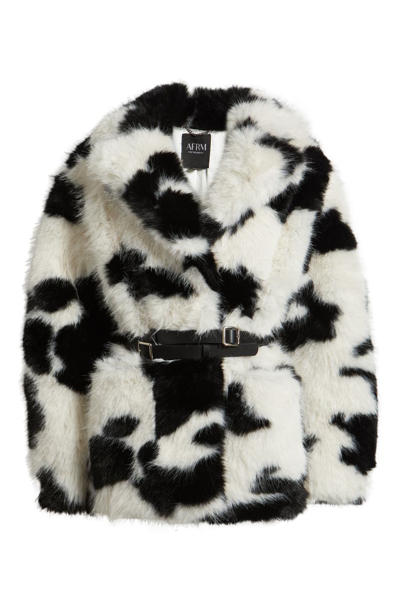 AFRM Livingstone Cow Print Faux Fur Jacket, Main, color, Cattle Print Fur