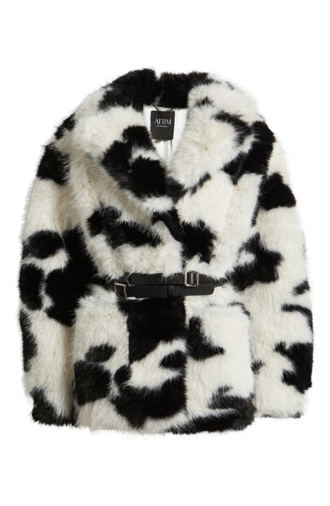 Livingstone Cow Print Faux Fur Jacket