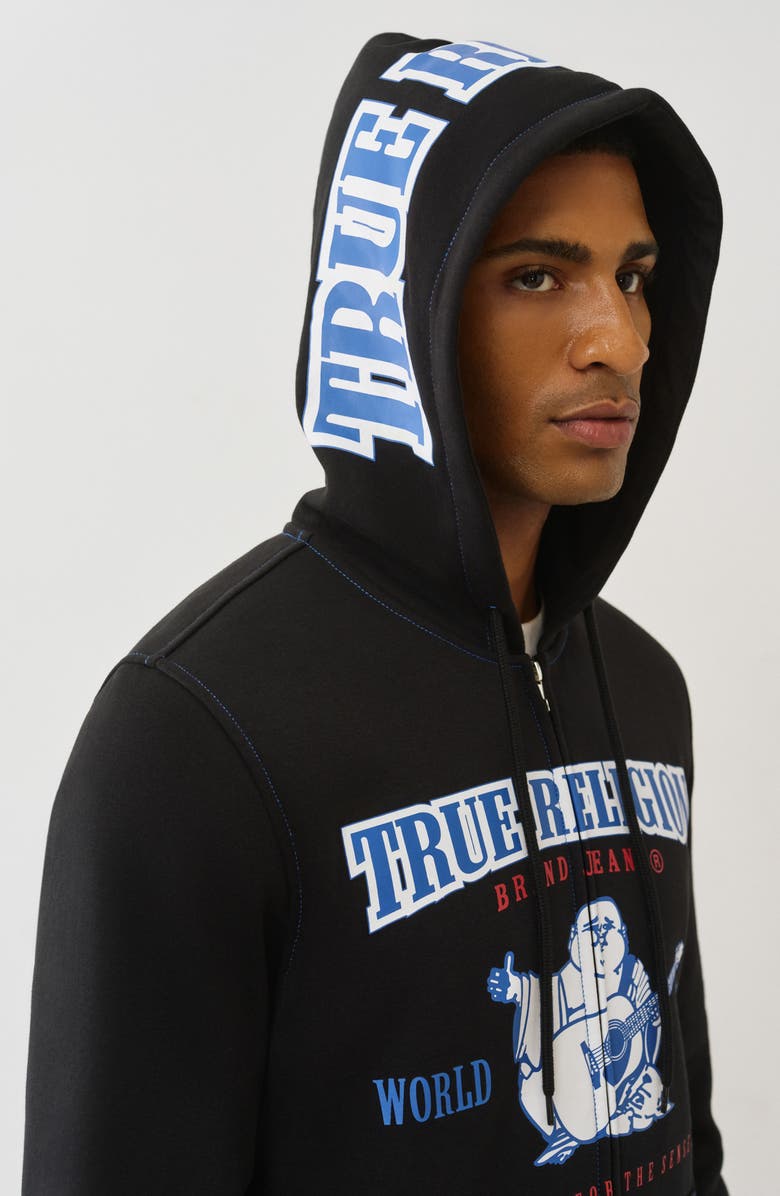 True Religion Buddha Icon Zip Hoodie, Alternate, color, Jet Black