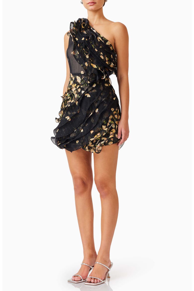 Tulsia Metallic Ruffle One-Shoulder Cocktail Minidress, Alternate, color, BLACK MULTI