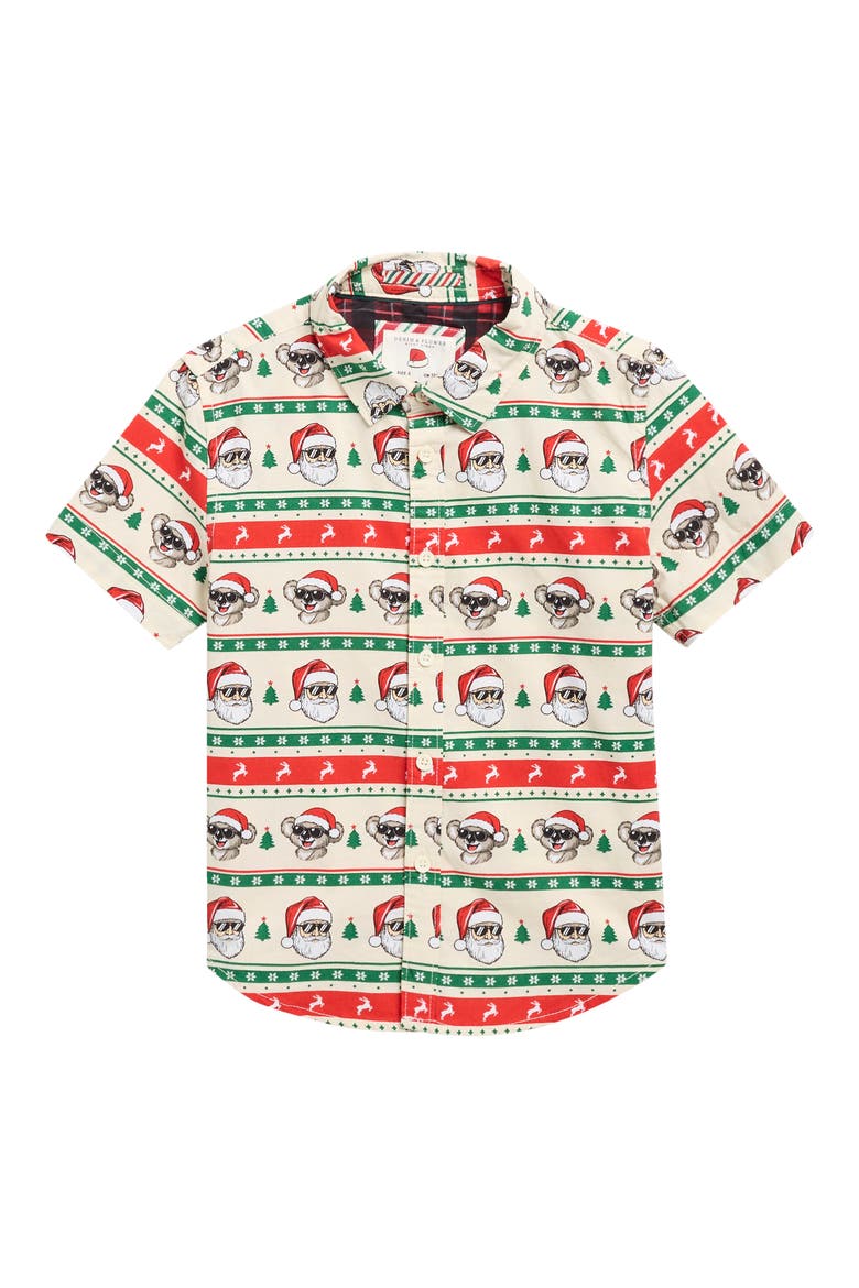 Kids' Holiday Short Sleeve Button-Down Shirt, Main, color, WHITE/ RED