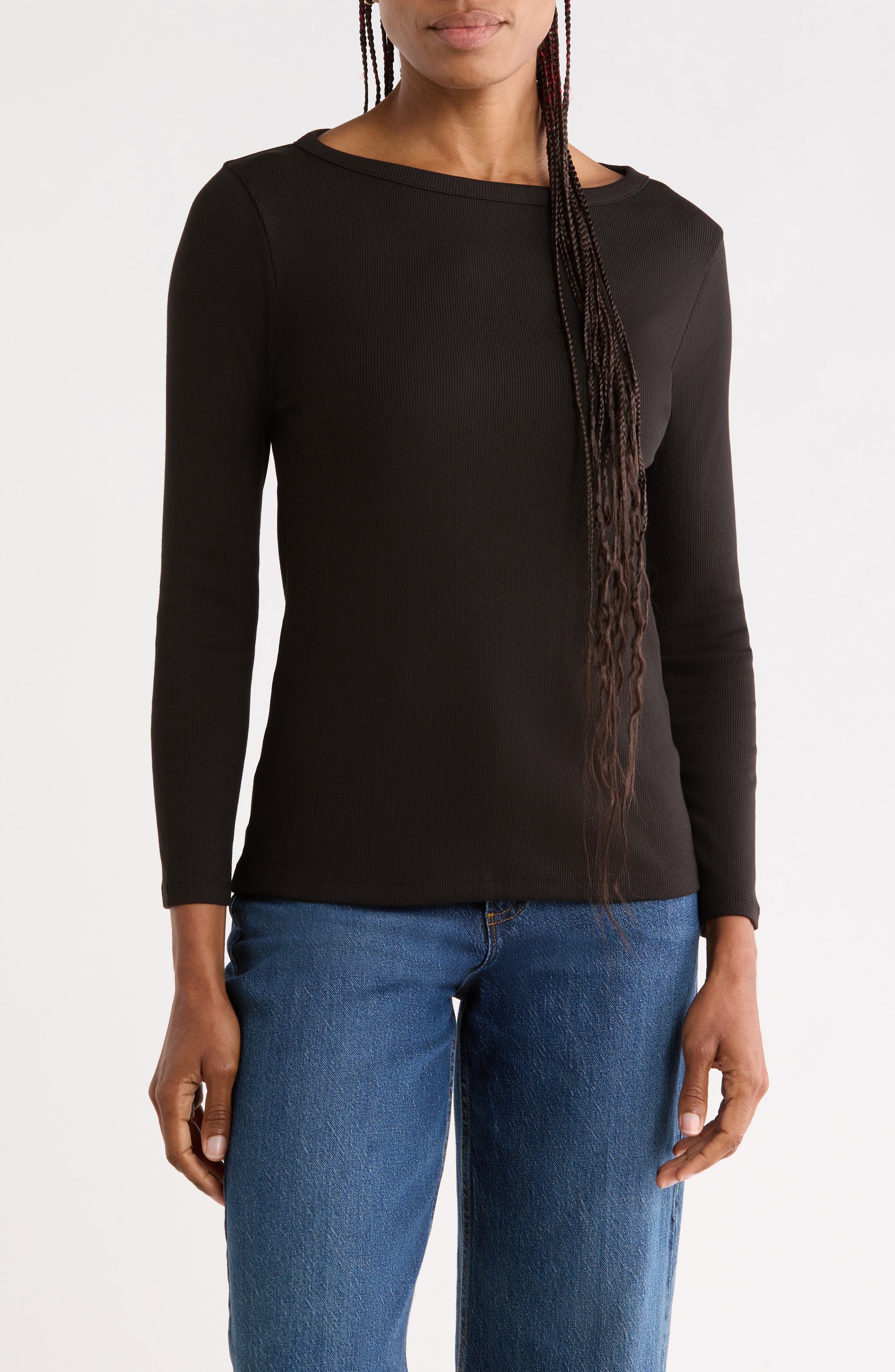 Ribbed Boat Neck Top