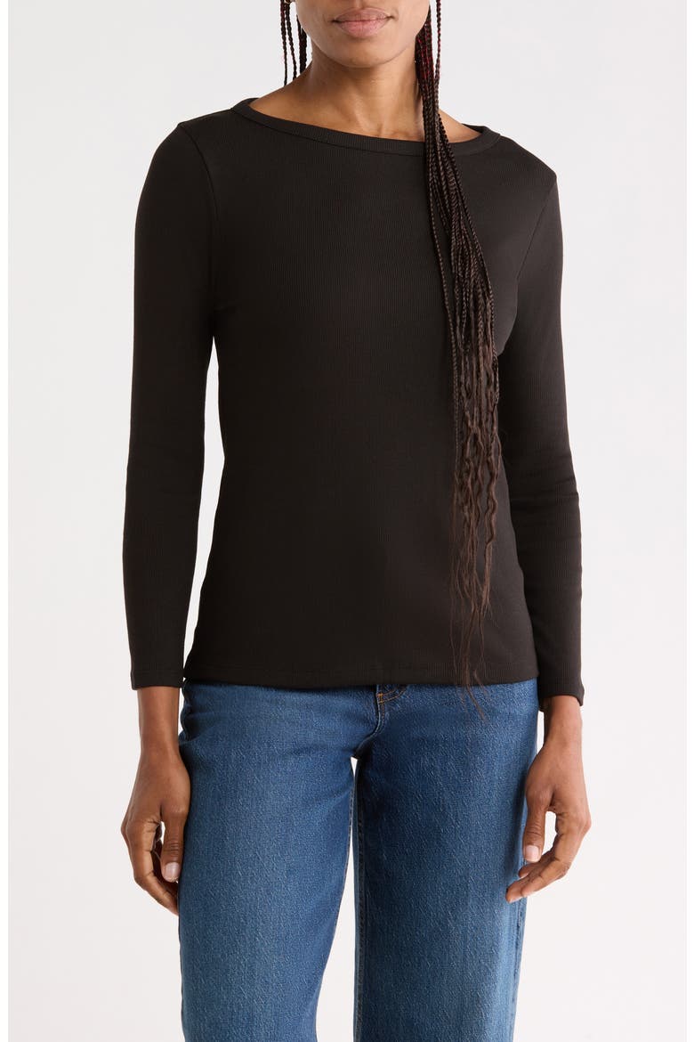Ribbed Boat Neck Top, Main, color, BLACK
