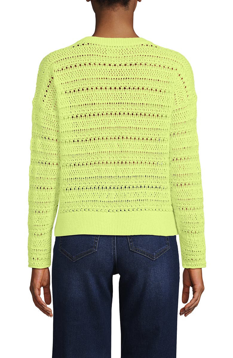 Lands' End Cotton Blend Pointelle Crew Neck Sweater, Alternate, color, Soft Limoncello Yellow