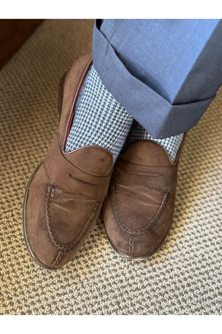 Charlie Over The Calf Houndstooth Merino Wool Socks, Alternate, color, Navy and Light Blue