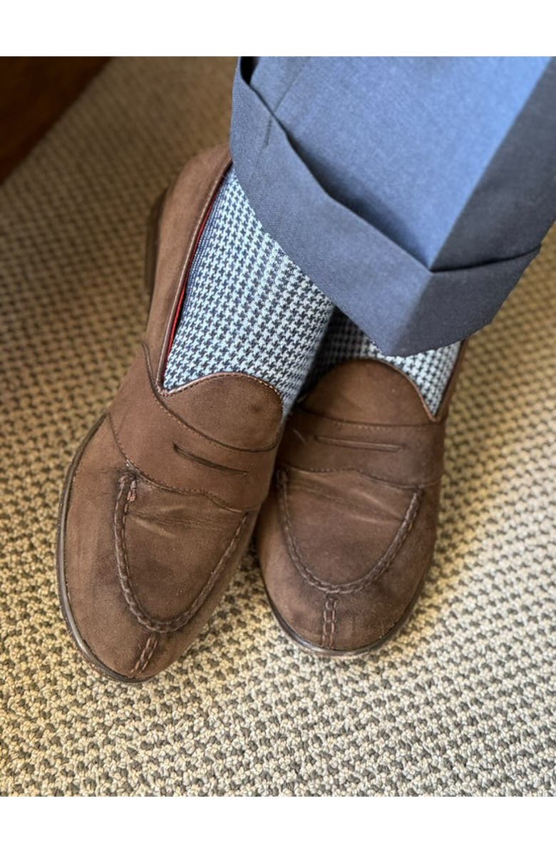 Trafalgar Charlie Over The Calf Houndstooth Merino Wool Socks, Alternate, color, Navy And Light Blue