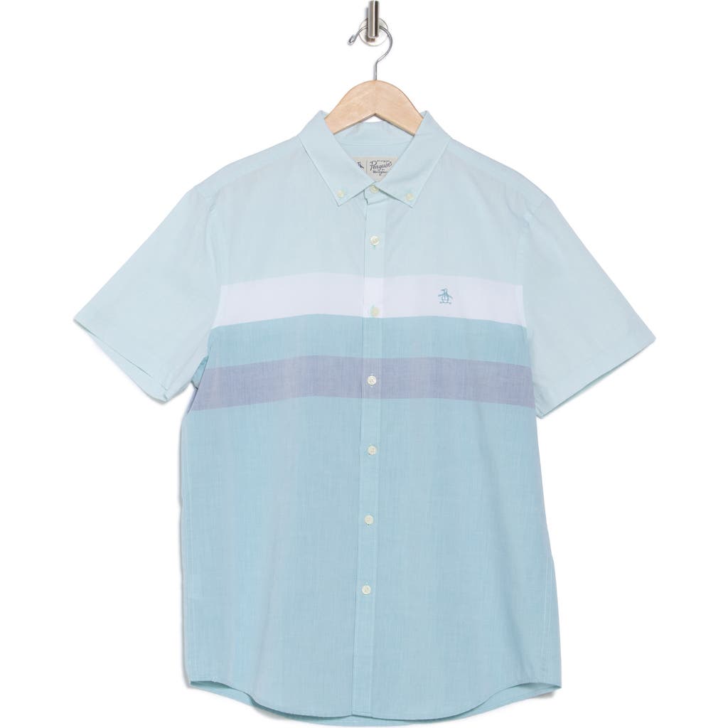 ORIGINAL PENGUIN ORIGINAL PENGUIN SHORT SLEEVE COTTON BLEND POPLIN BUTTON-UP SHIRT