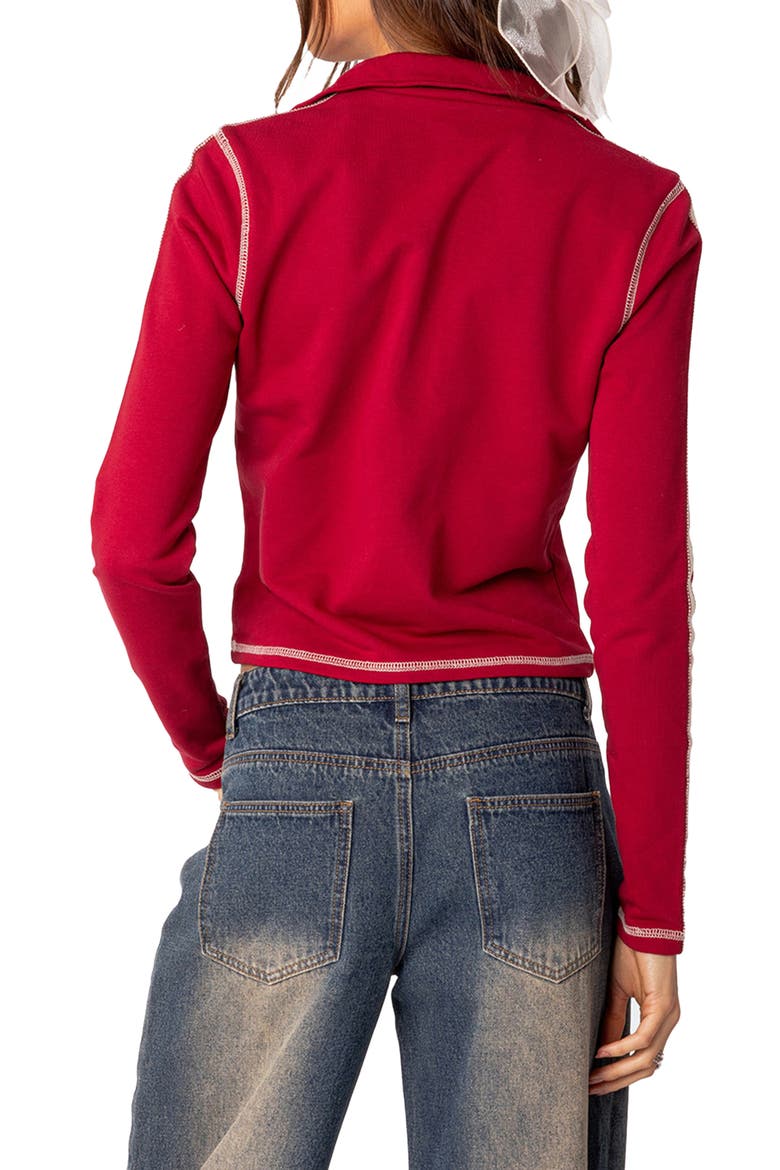 Gio Contrast Stitch Crop Sweatshirt, Alternate, color, RED