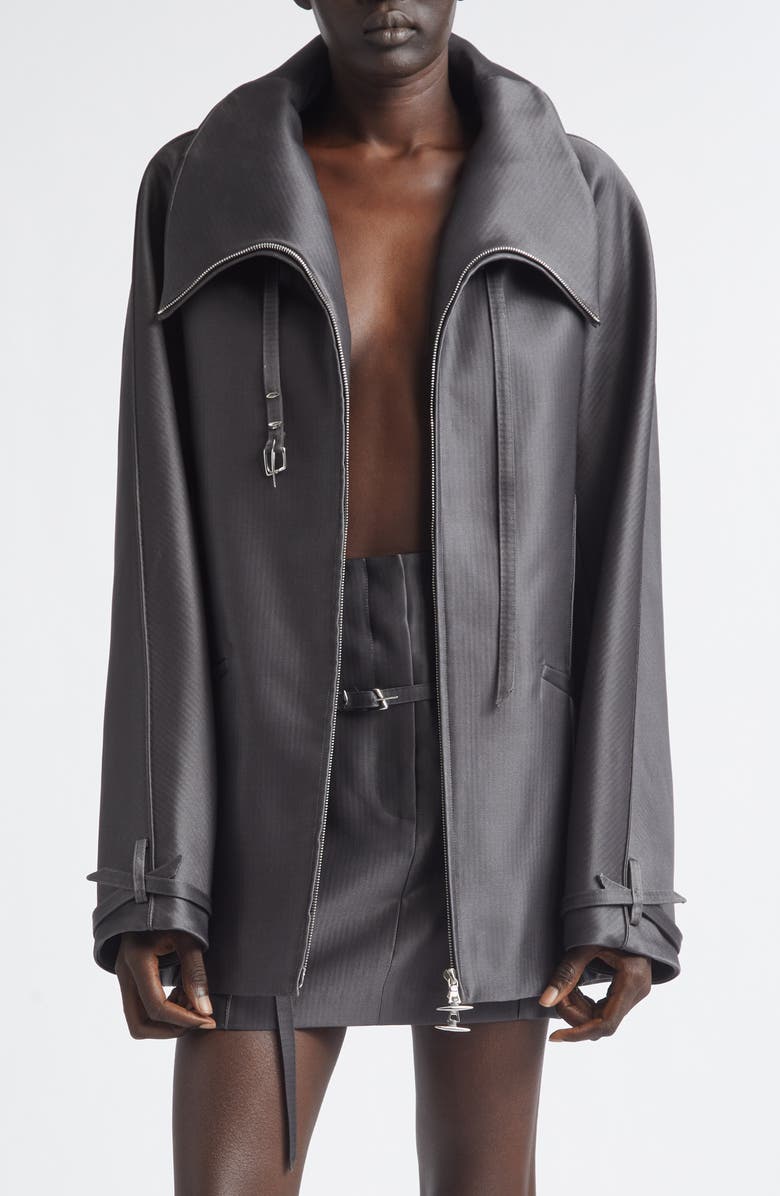 GRACE LING Beltled Collar Wool & Silk Cocoon Coat, Main, color, Dark Grey