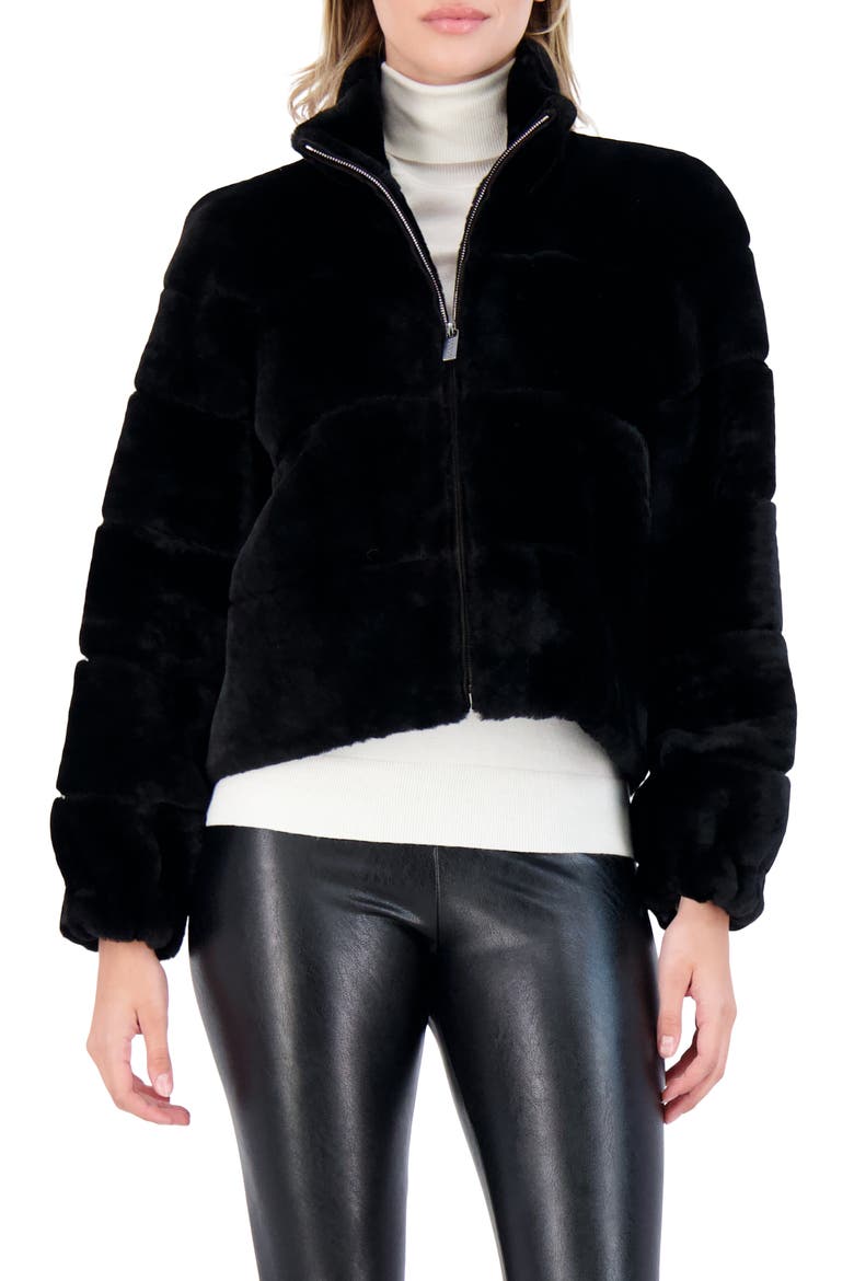 Genuine Shearling Horizontal Zip Jacket, Alternate, color, BLACK