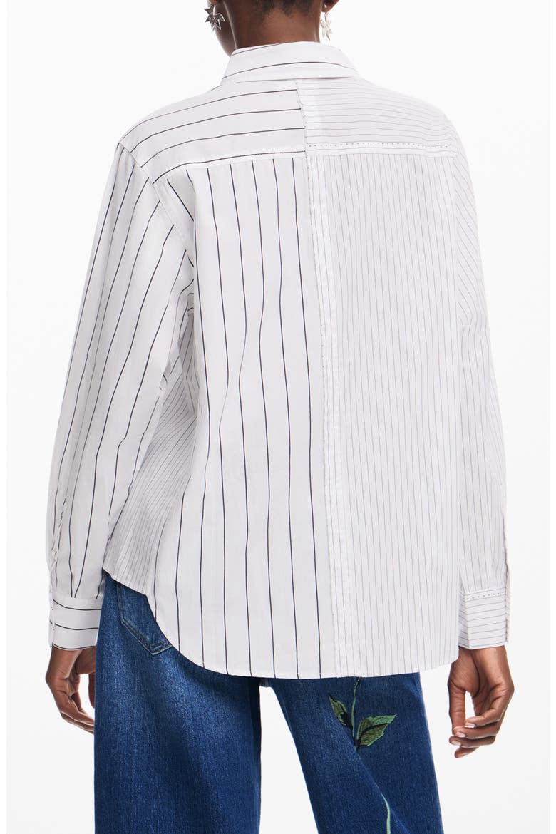 Cam Yokohama Mixed Stripe Cotton Poplin Button-Up Shirt, Alternate, color, WHITE