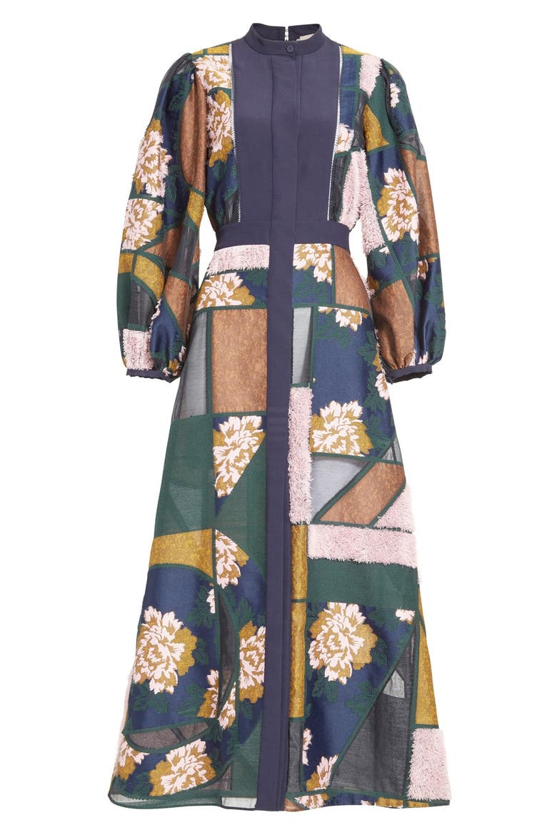 'Gallen' Print Silk Midi Dress, Alternate, color, NAVY MULTI