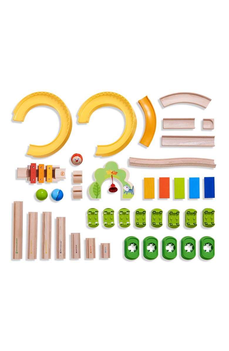 HABA Marble Run Building Set - Kullerbu Sim-Sala-Kling with Musical Effects and Domino Blocks, Ball Run Track Toy for Toddlers 2 and Up, Alternate, color, Multi