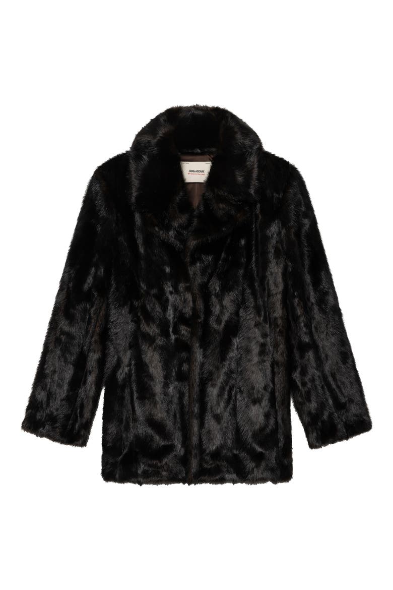 Fleur Faux Fur Coat, Alternate, color, DARK CHOCOLATE
