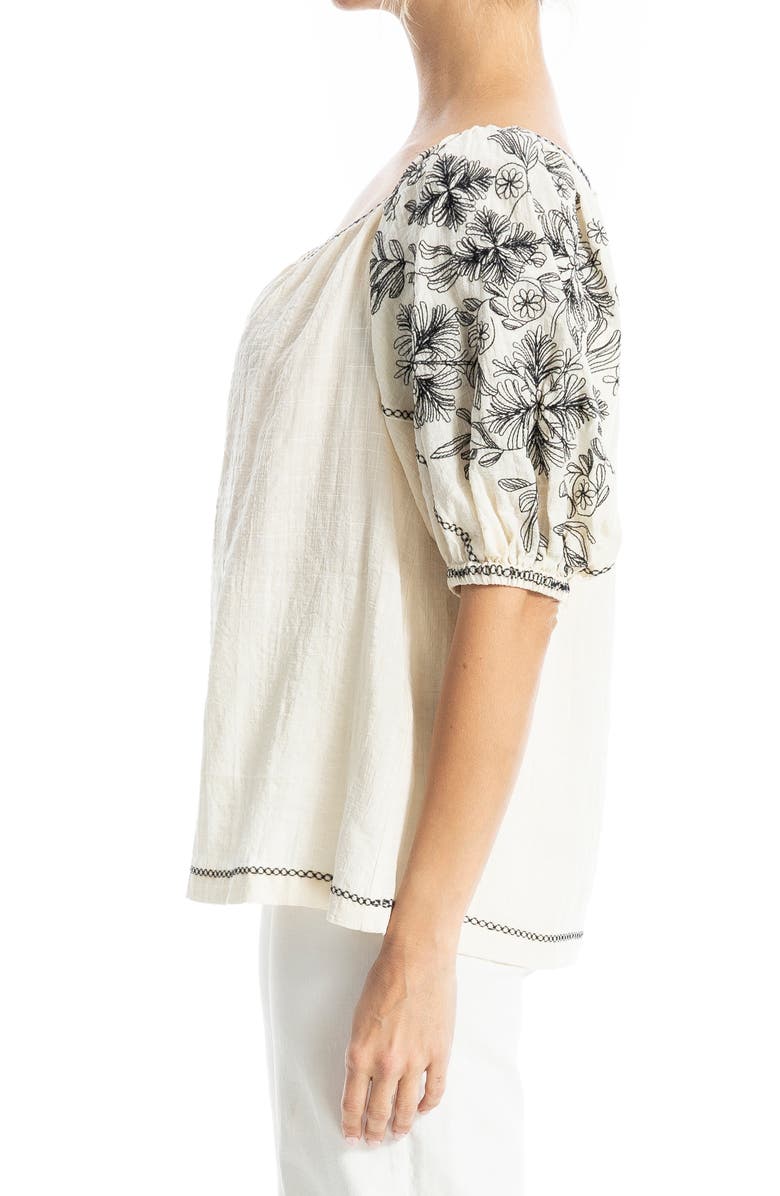 MAX STUDIO Embroidered Puff Sleeve Top, Alternate, color, White/ Black Floral Patch Emb