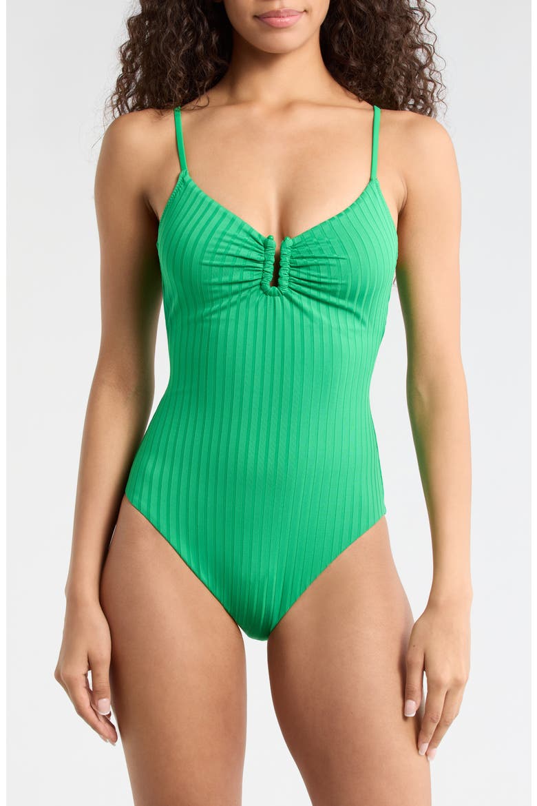 V-Wire Rib One-Piece Swimsuit, Main, color, ALOE