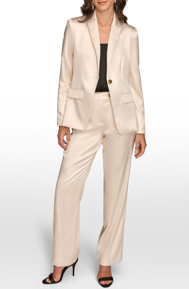 Donna Karan New York Satin One-Button Blazer, Alternate, color, Ivory