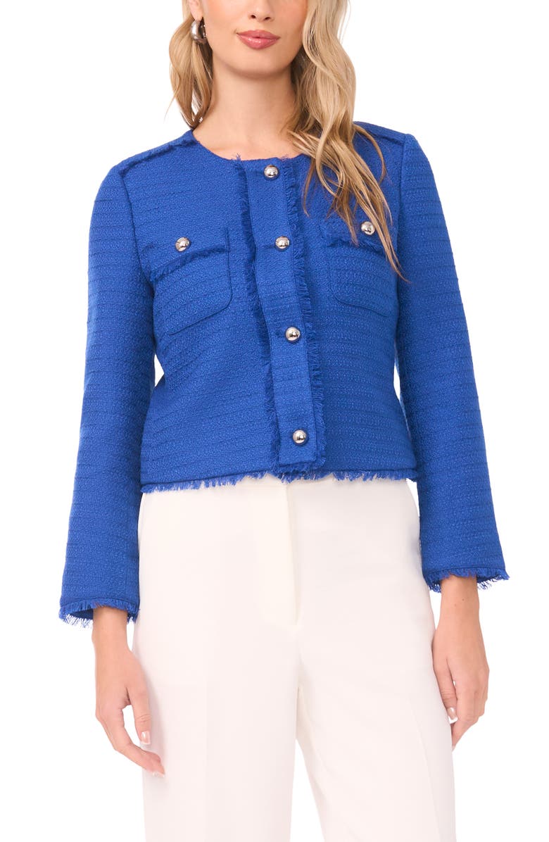 Vince Camuto Crop Tweed Jacket, Alternate, color, Deep Blue