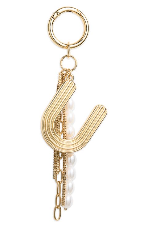 Initial Faux Pearl Bag Charm