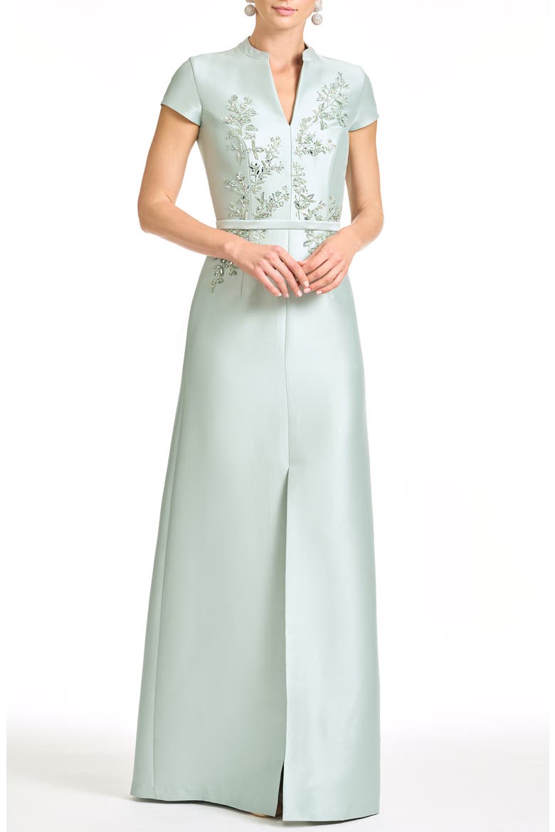 Beaded Embroidery Gown, Main, color, CELADON