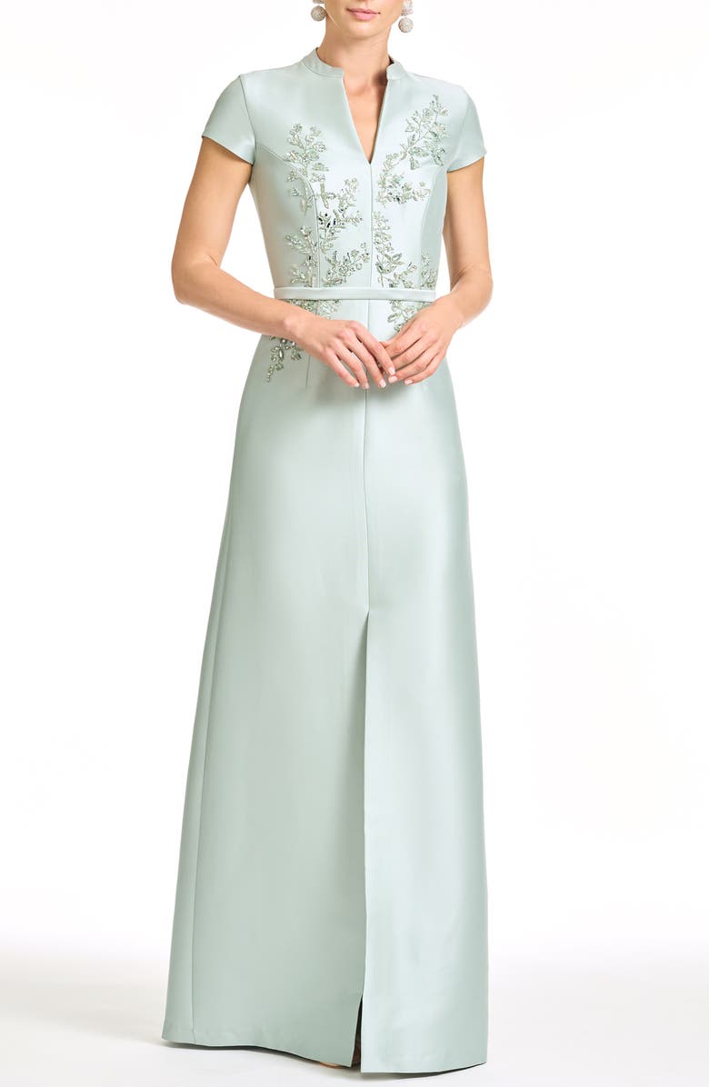 Sachin & Babi Charlotte Beaded Embroidery Gown, Main, color, Celadon