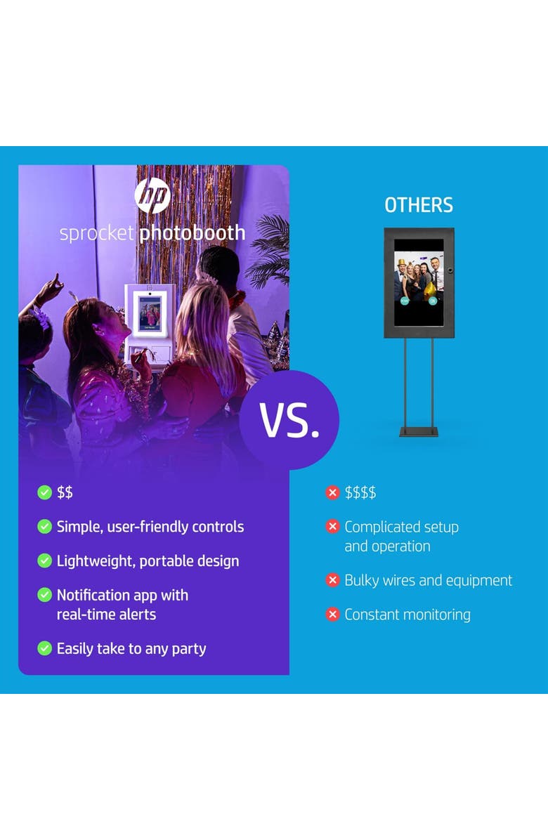 HP Sprocket Photobooth 3x4" Photo Printer Bundle, Alternate, color, White