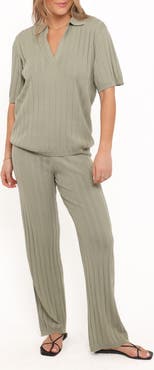 Petal & Pup Yulissa Rib Polo Top & Wide Leg Pants